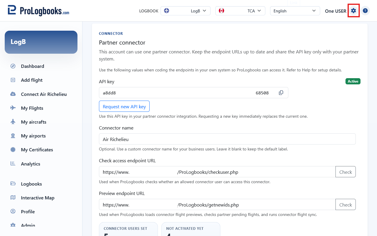 Activate the connector card on the Account page