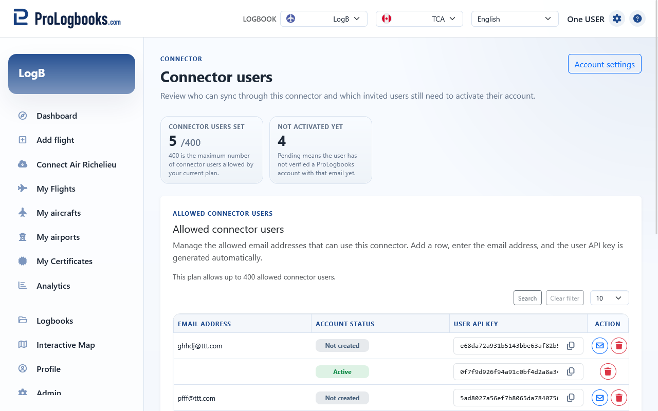 Allow users on the Connector users page