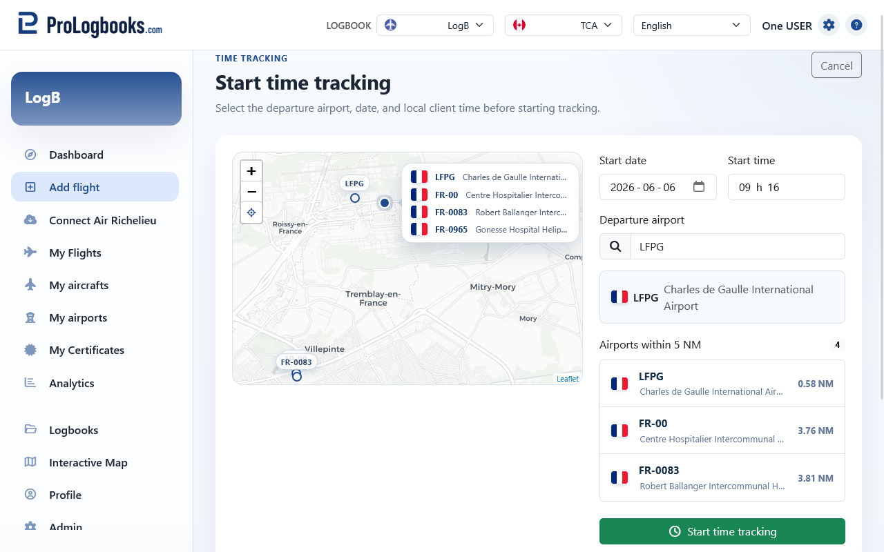 Start tracking before departure