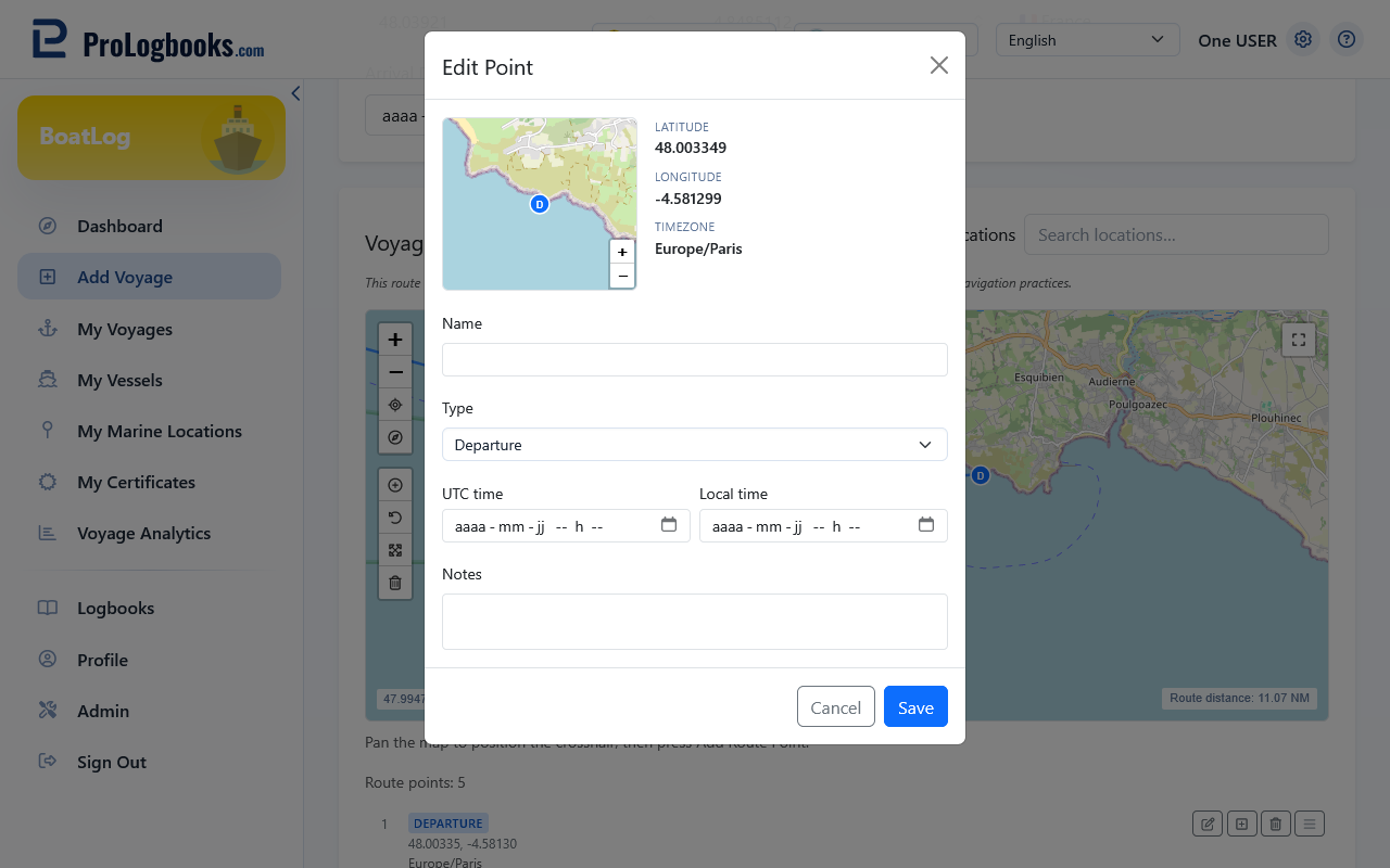 Set the meaning of each route point